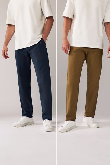 French Navy/Tan Straight Stretch Chinos Trousers 2 Pack