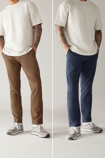 French Navy/Tan Slim Stretch Chino Trousers 2 Pack