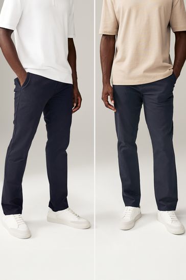 Navy Blue Slim Stretch Chino Trousers 2 Pack