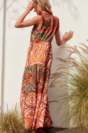 Buy Red Tiered Cotton Summer Maxi Dress from Next Bahrain
