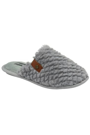 Dunlop Grey Ladies Closed Toe Waffle Mule Slippers