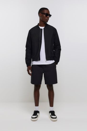 Buy River Island Black Regular Fit Zip Up Bomber Jacket from Next