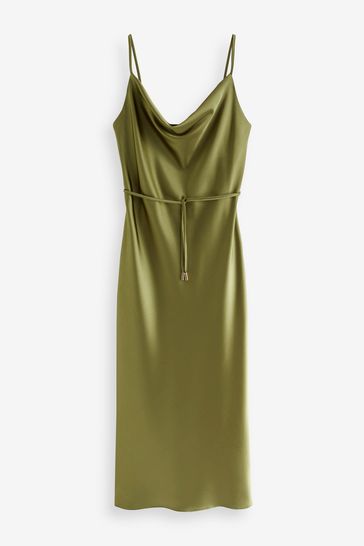 Green slip dress deals cowl neck