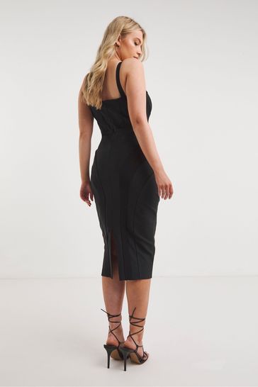 Buy Simply Be Black Contouring Mesh Panel Bandage Mix Midi Dress