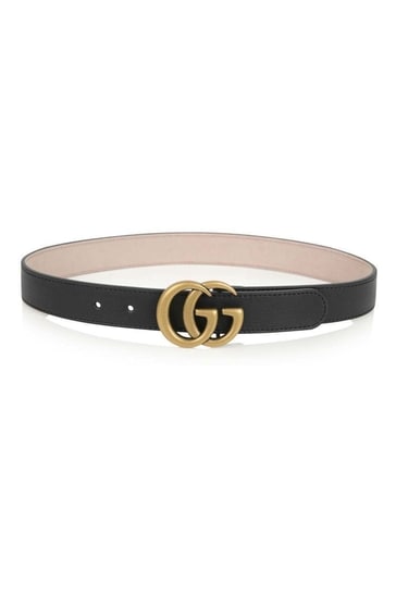 Black Leather Belt With Gold GG Buckle