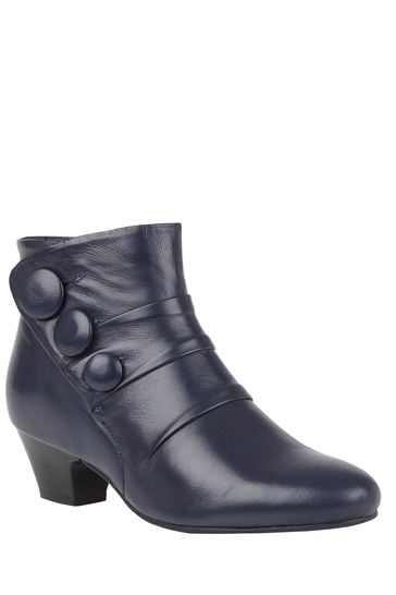 Lotus Navy Blue Leather Ankle Boots