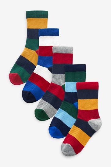 Rugby Stripe Cotton Rich Socks 5 Pack