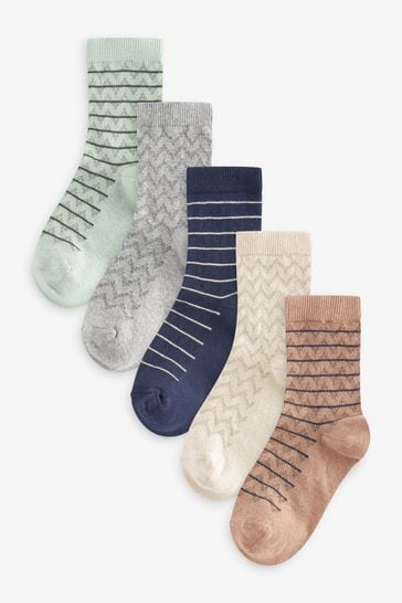 Navy Blue/Grey/Neutral Stripe Cotton Rich Socks 5 Pack
