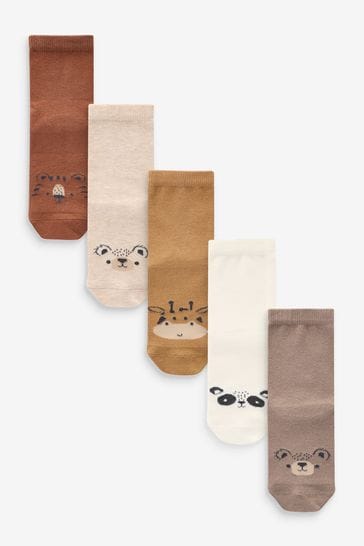 Neutral Animal Face Cotton Rich Socks 5 Pack