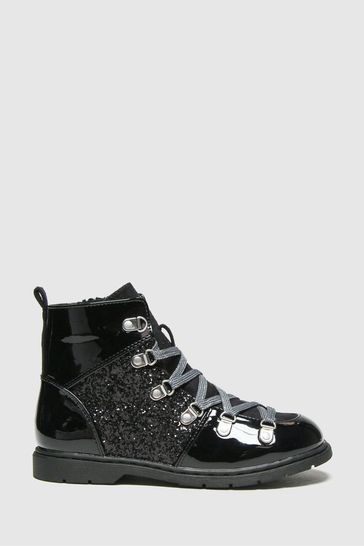 Schuh Black Galactic Glitter Lace-Up Boots