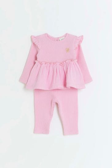 River Island Pink Baby Girls Peplum Set