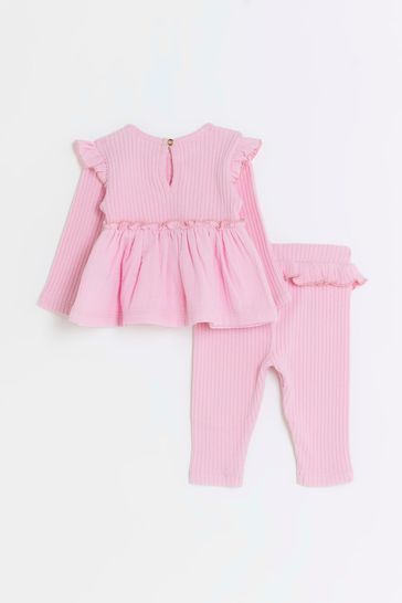 River Island Pink Baby Girls Peplum Set
