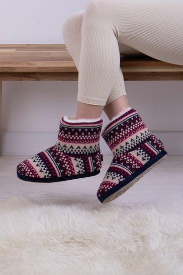 Totes Fairisle Ladies Fair Isle Knit Boot Slippers