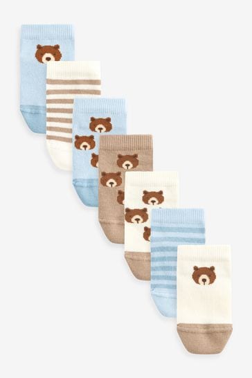 Neutral/Blue Bears Cotton Rich Trainer Socks 7 Pack