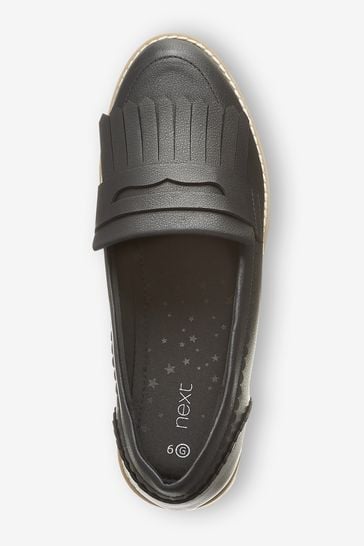Black Narrow Fit E School Tassel Loafers