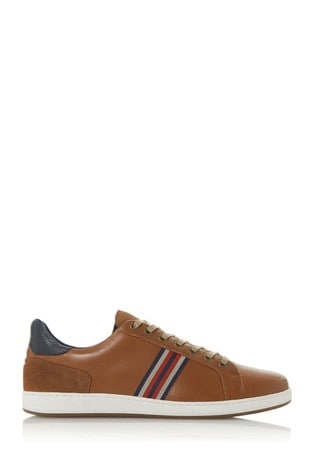 Dune London Torontos Tan Leather Embroidered Stripe Trainers