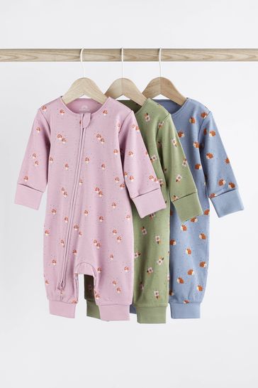 Purple Baby Footless Sleepsuits 3 Pack (0mths-2yrs)