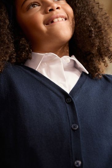 Buy Navy Blue Cotton Rich School V-Neck Cardigan (3-16yrs) from