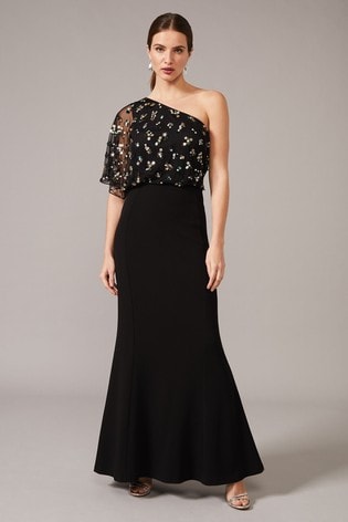 Phase Eight Black Adele Sequinned One Shoulder Dress