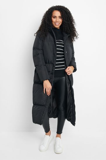 Threadbare Black Longline Hooded Padded Jacket