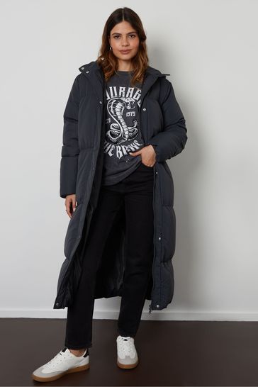 Threadbare Black Longline Hooded Padded Jacket