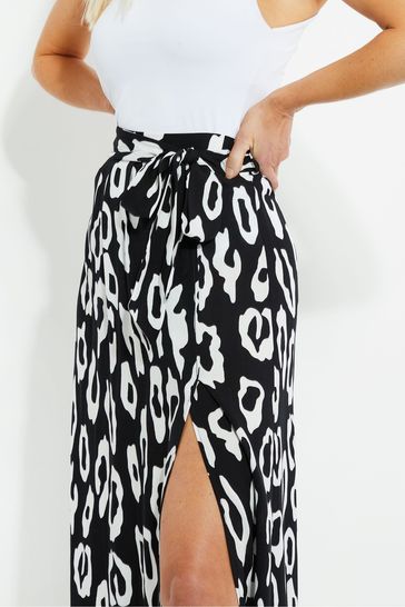 Black leopard print wrap skirt online