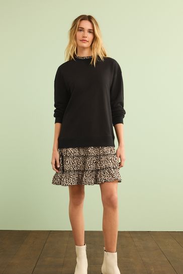 Buy Black Mehrlagiges lang rmeliges Sweatshirt Kleid bei Next