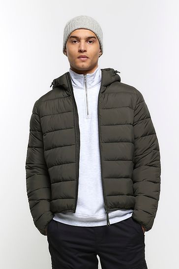 River Island Green Hooded Puffer Jacket