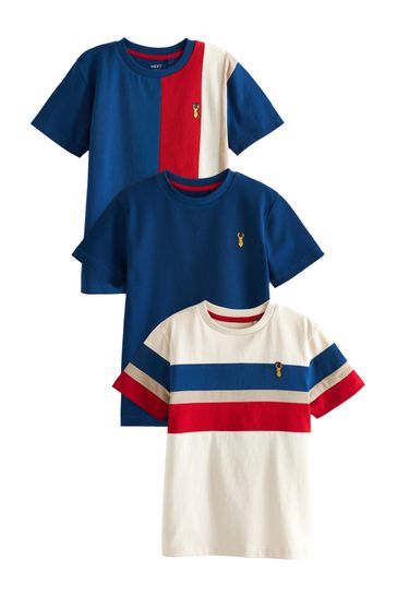 Red/Blue Textured Colourblock T-Shirts 3 Pack (3-16yrs)