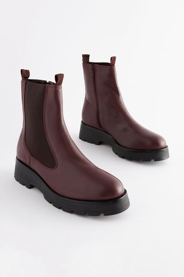 Burgundy Red Extra Wide Fit Forever Comfort® Leather Chunky Sole Chelsea Boots