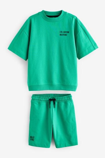 Green Midweight Short Sleeve Crew T-Shirt and Shorts Set (3-16yrs)