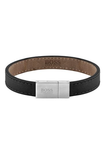 BOSS Leather Essentials Black Leather Bracelet