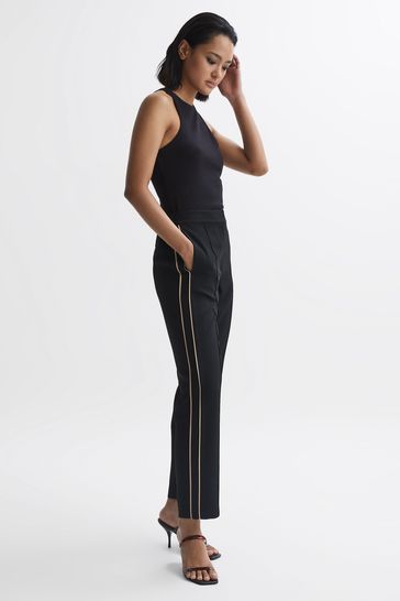 Buy Reiss Black Theo Taper Tapered Fit Side Stripe Trousers from