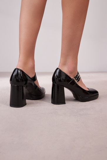 Buy Black Forever Comfort Eyelet Strap Platform Heel Shoes from