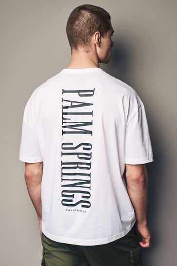 White Relaxed Fit Back Print Graphic T-Shirt