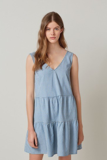 Blue Stripe Tiered Dress