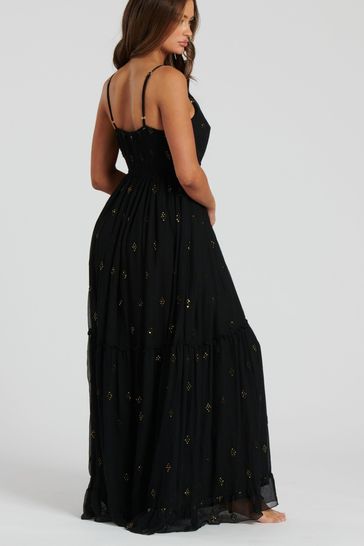 Buy South Beach Black Sequin Detail Cami V Neck Maxi Dress from Next Denmark