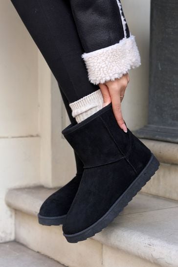 Fur lined top black ankle boots
