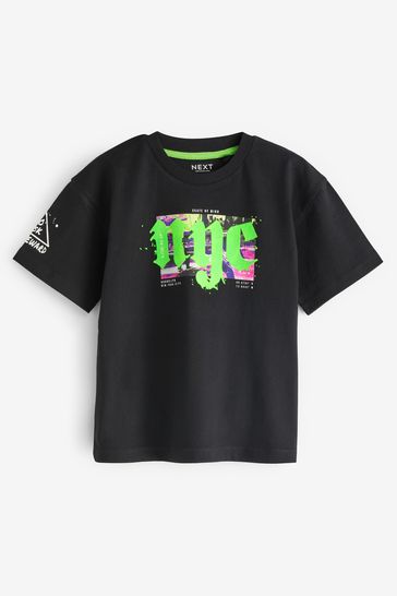 Black NYC Skate Relaxed Fit Short Sleeve Graphic T-Shirt (3-16yrs)