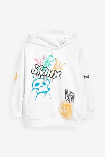 White Graffiti Graphic Hoodie 3 16yrs
