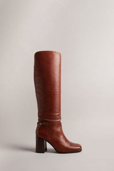 Ted Baker Natural Charona Leather Knee High Square Toe Boots