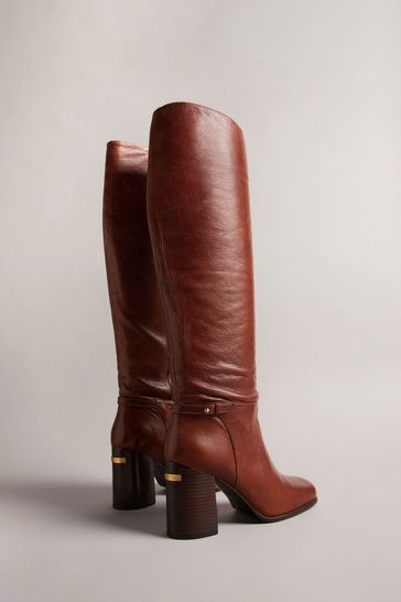 Buy Ted Baker Natural Charona Leather Knee High Square Toe Boots