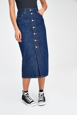 denim midi skirt with buttons