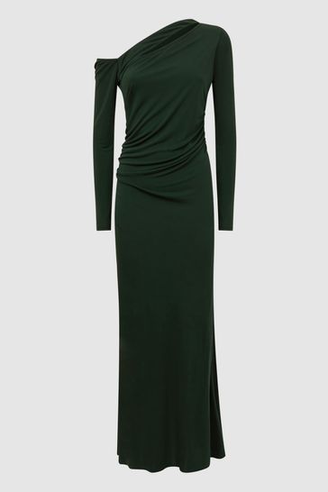 Reiss Green Delphine Off The Shoulder Cut Out Maxi Dress