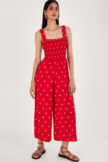 Monsoon Red Geometric Print Cut-Out Jumpsuit in Lenzing™ EcoVero™