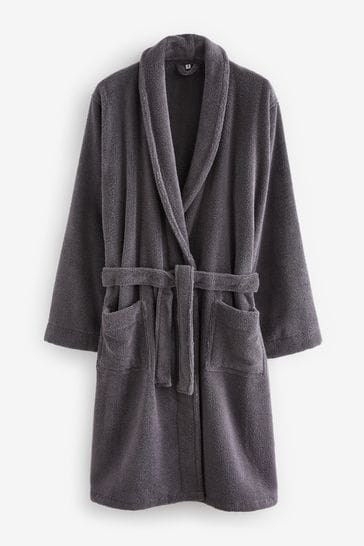 Charcoal Grey Signature Pure Cotton Towelling Dressing Gown