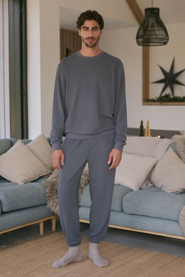 Buy Slate Grey Soft Waffle Long Sleeve Pyjamas Set from Next Kuwait