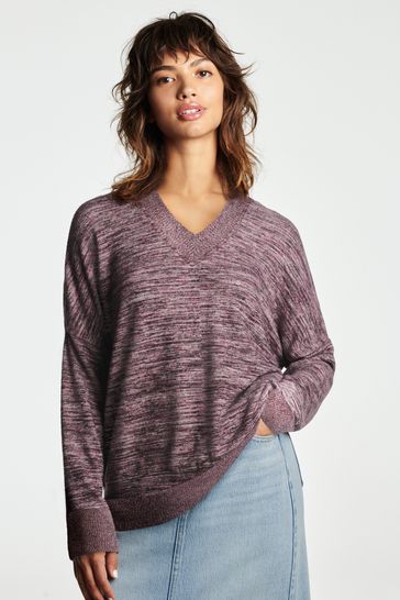 Buy Purple Cosy Lightweight Soft Touch Longline V Neck Jumper Top from Next Luxembourg