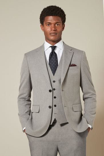 Grey Slim Fit Textured Suit: Jacket