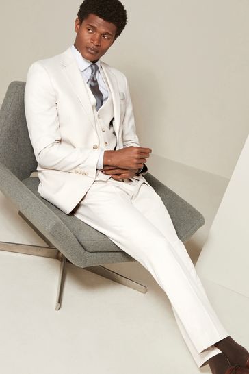 Ecru Slim Fit Textured Suit Jacket